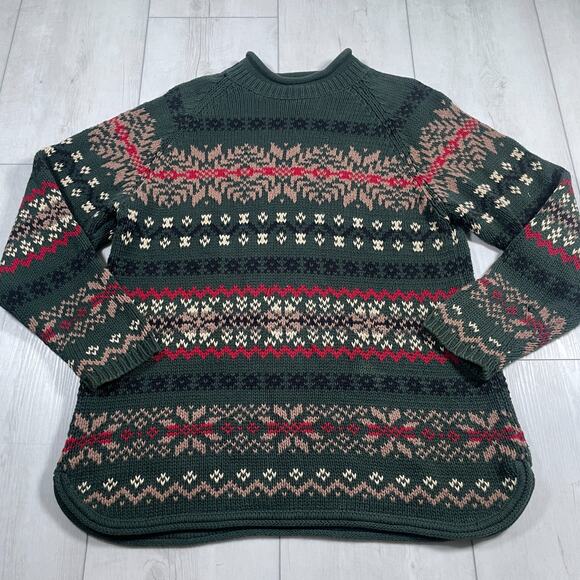 Vintage Eddie Bauer Sweater Women Large Red Nordic Fair Isle Roll Neck Holiday - Picture 1 of 15